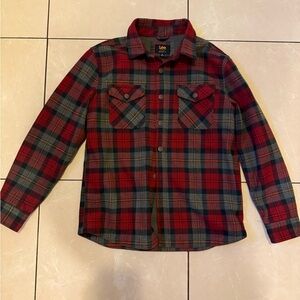 Lee thermal fit Red and Grey Plaid Flannel Shirt Sz M